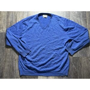 100% 2 Ply Cashmere Sweater Weatherproof Vintage Solid Blue Sweater (rare tag)